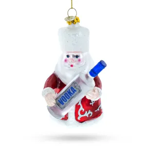 Jolly Santa With Vodka Bottle - Blown Glass Christmas Ornament