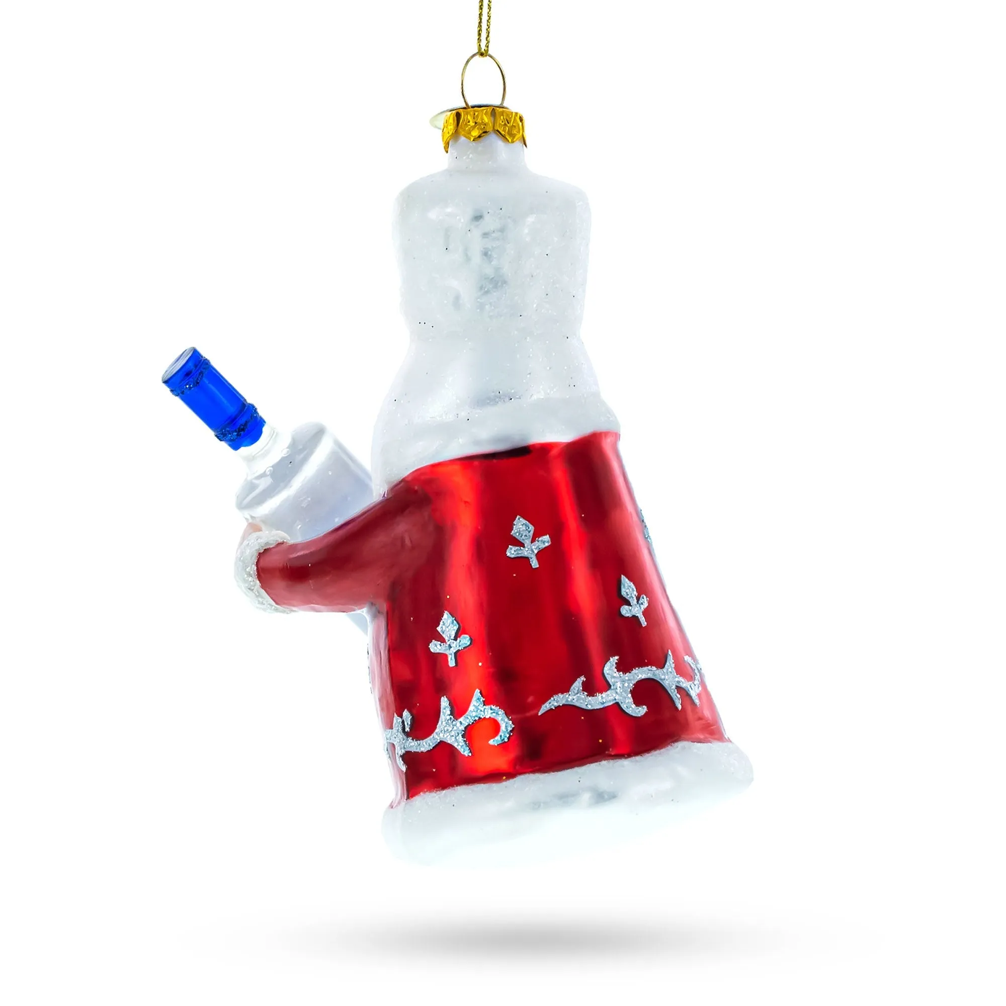 Jolly Santa With Vodka Bottle - Blown Glass Christmas Ornament