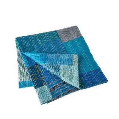 Kantha 80155TBE Tonal Blue Throw Blanket