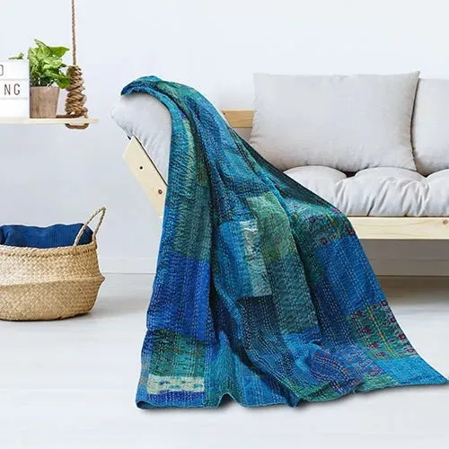 Kantha 80155TBE Tonal Blue Throw Blanket