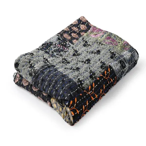 Kantha 80278GYB Grey/Black Throw Blanket