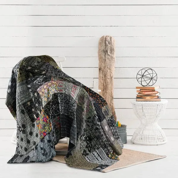 Kantha 80278GYB Grey/Black Throw Blanket