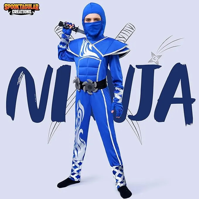 Kids Halloween Ninja Costume, Blue