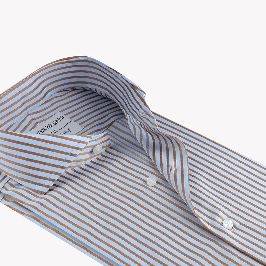 Light blue Formal Shirt With Khaki Brown Stripes OL-191