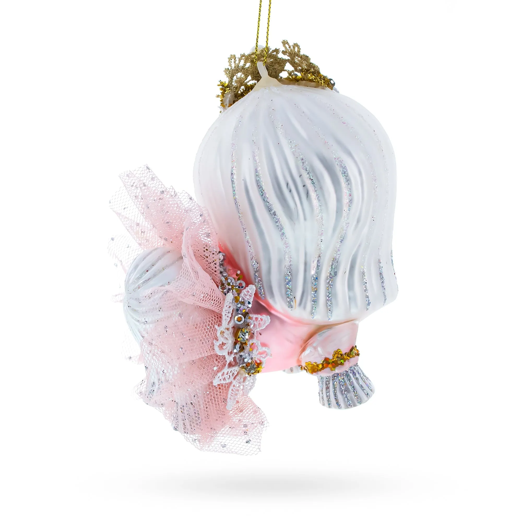 Lovable Bolonka Dog With Crown - Blown Glass Christmas Ornament