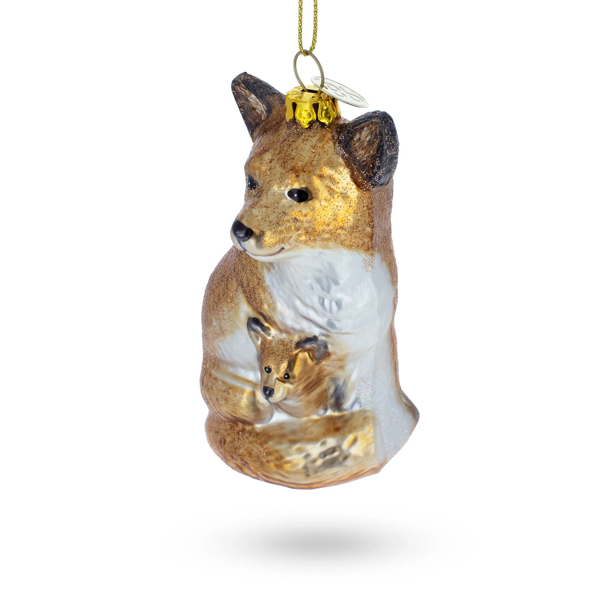 Loving Mother And Baby Fox - Blown Glass Christmas Ornament