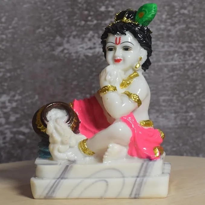 Makhan Chor Krishna Idol | Marble | Multicolour (Pack of 1)