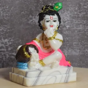 Makhan Chor Krishna Idol | Marble | Multicolour (Pack of 1)