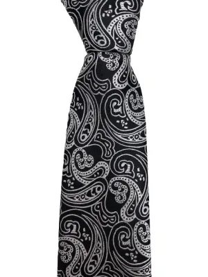 Men's Black Tie with Silver Paisley Design