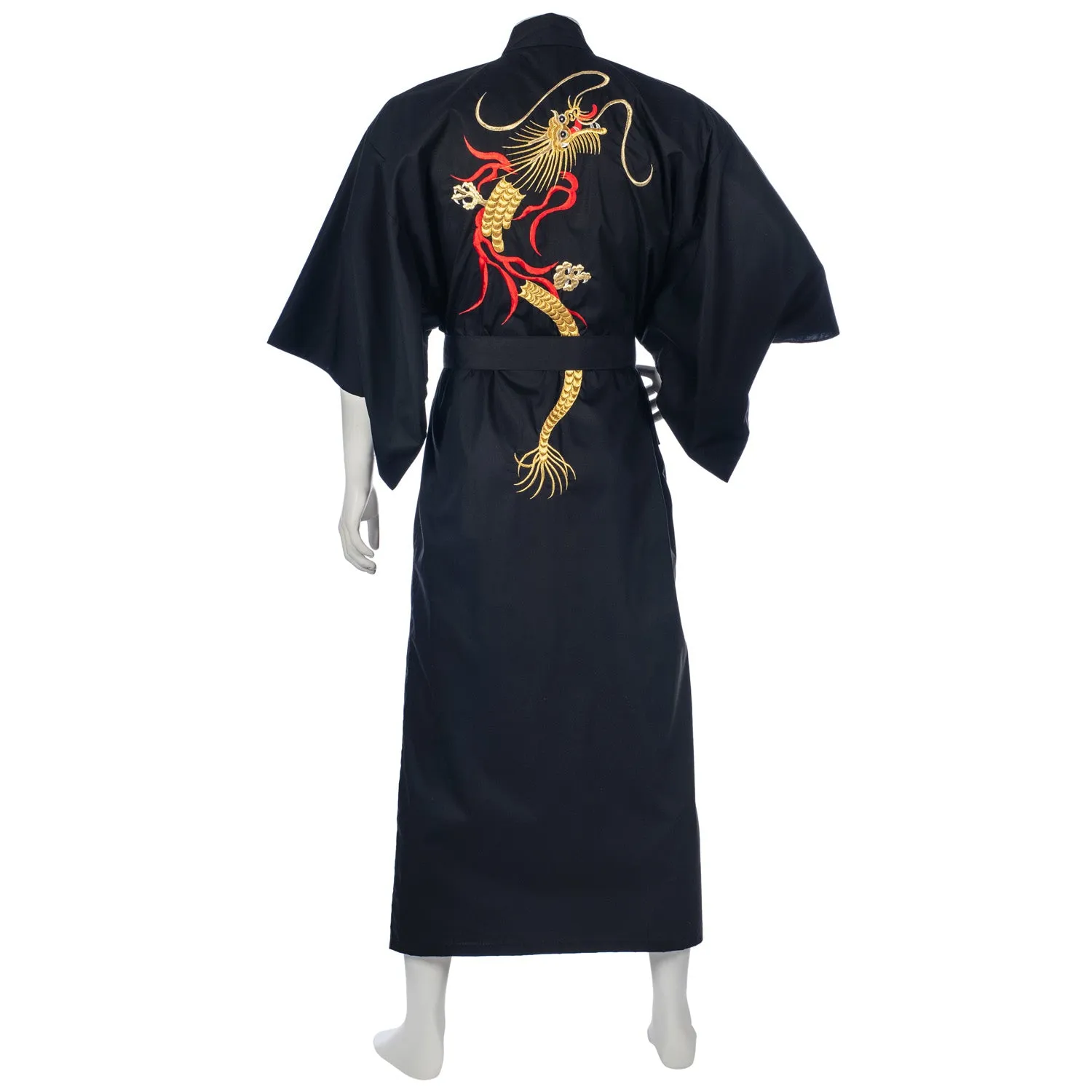 Mens Long Black Dragon Japanese Kimono