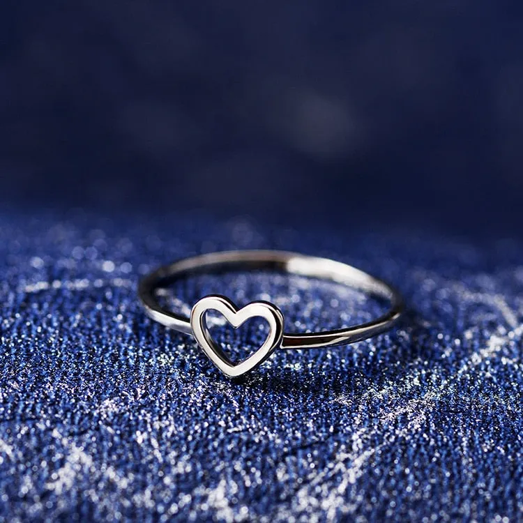 Minimalist Jewelry Simple Silver Color Heart Fashion Ring for Women as Gifts