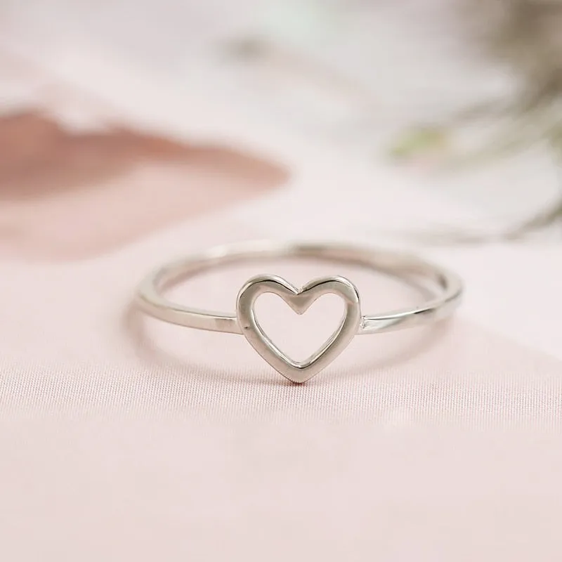 Minimalist Jewelry Simple Silver Color Heart Fashion Ring for Women as Gifts