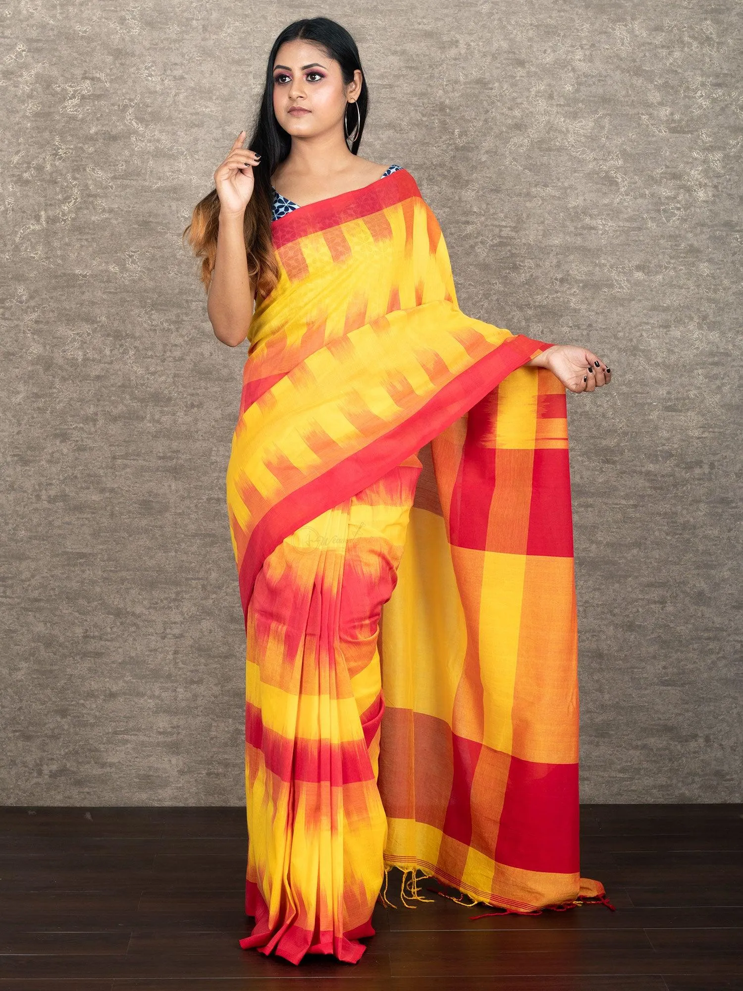 Multi Colored Woven  Ikkat Khadi Cotton Saree