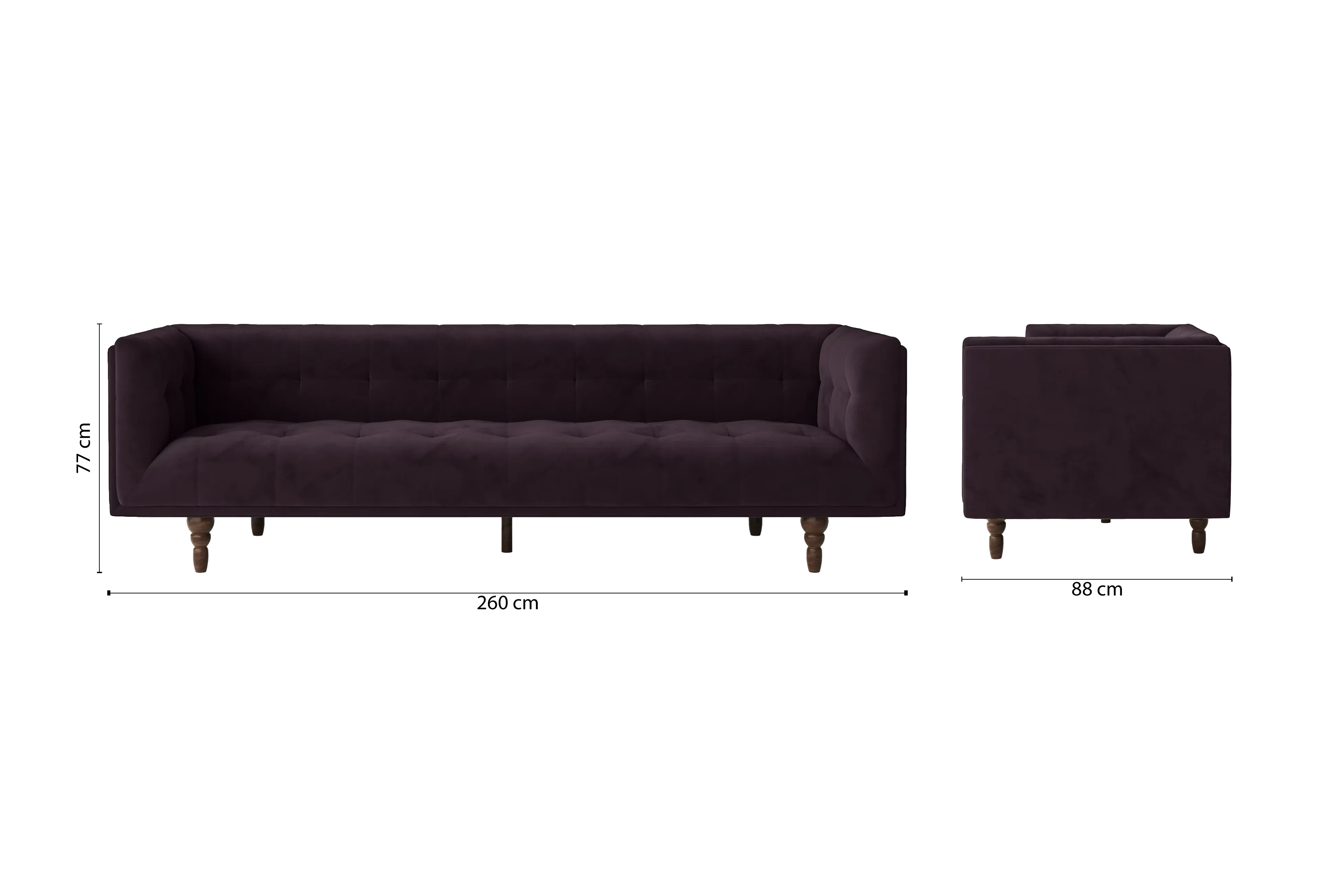 Nahant 4 Seater Sofa Purple Velvet