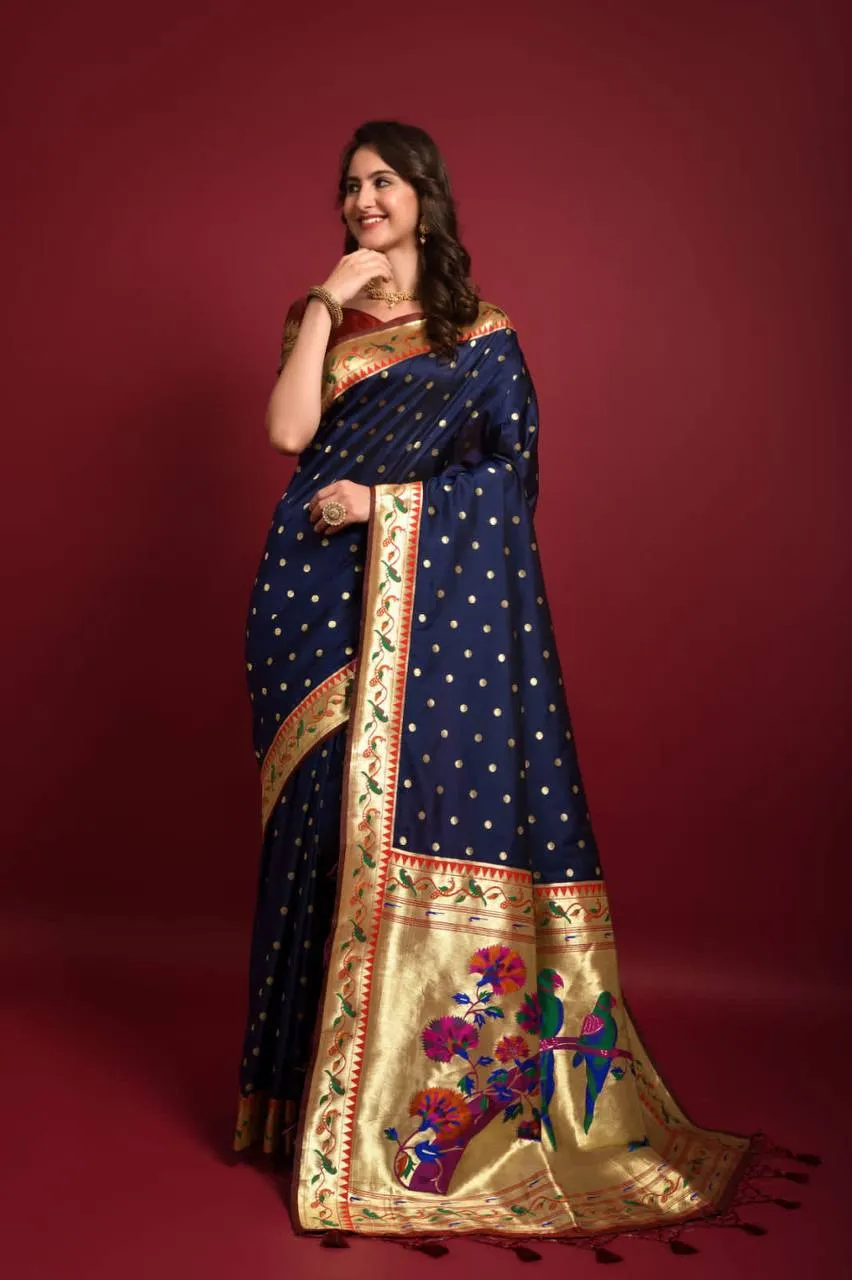 Navy Banarasi Soft Silk Paithani Saree