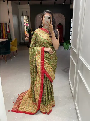 Olive Dola Silk Foil Print Saree