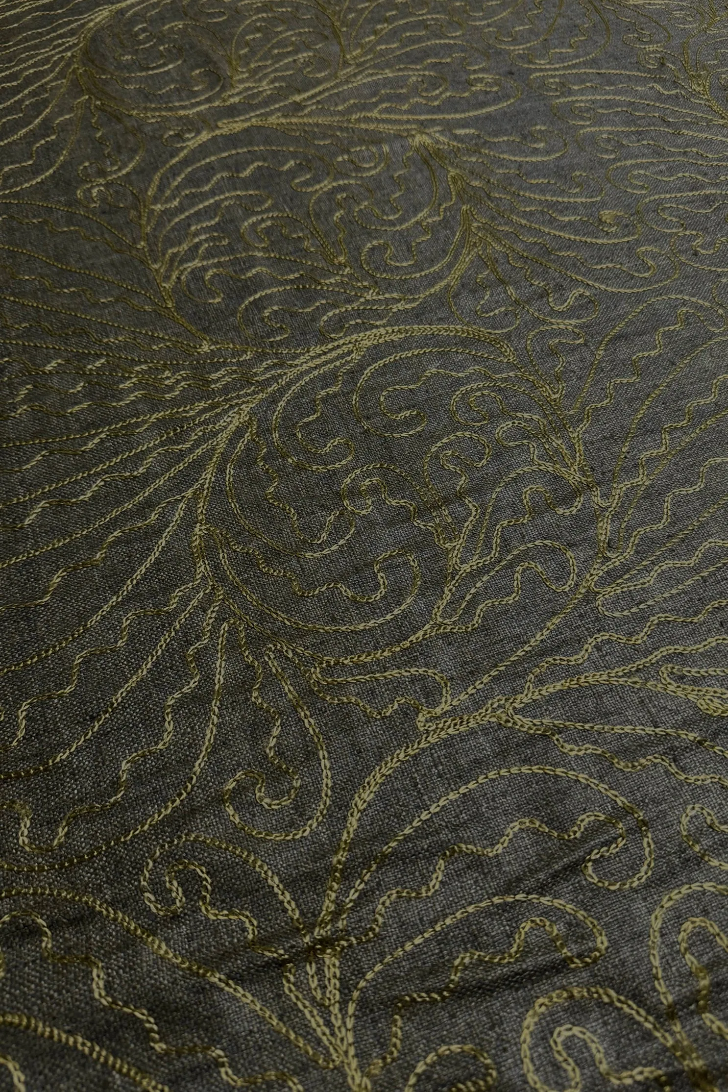 Olive Green Embroidered Silk Linen MEMT-026-14