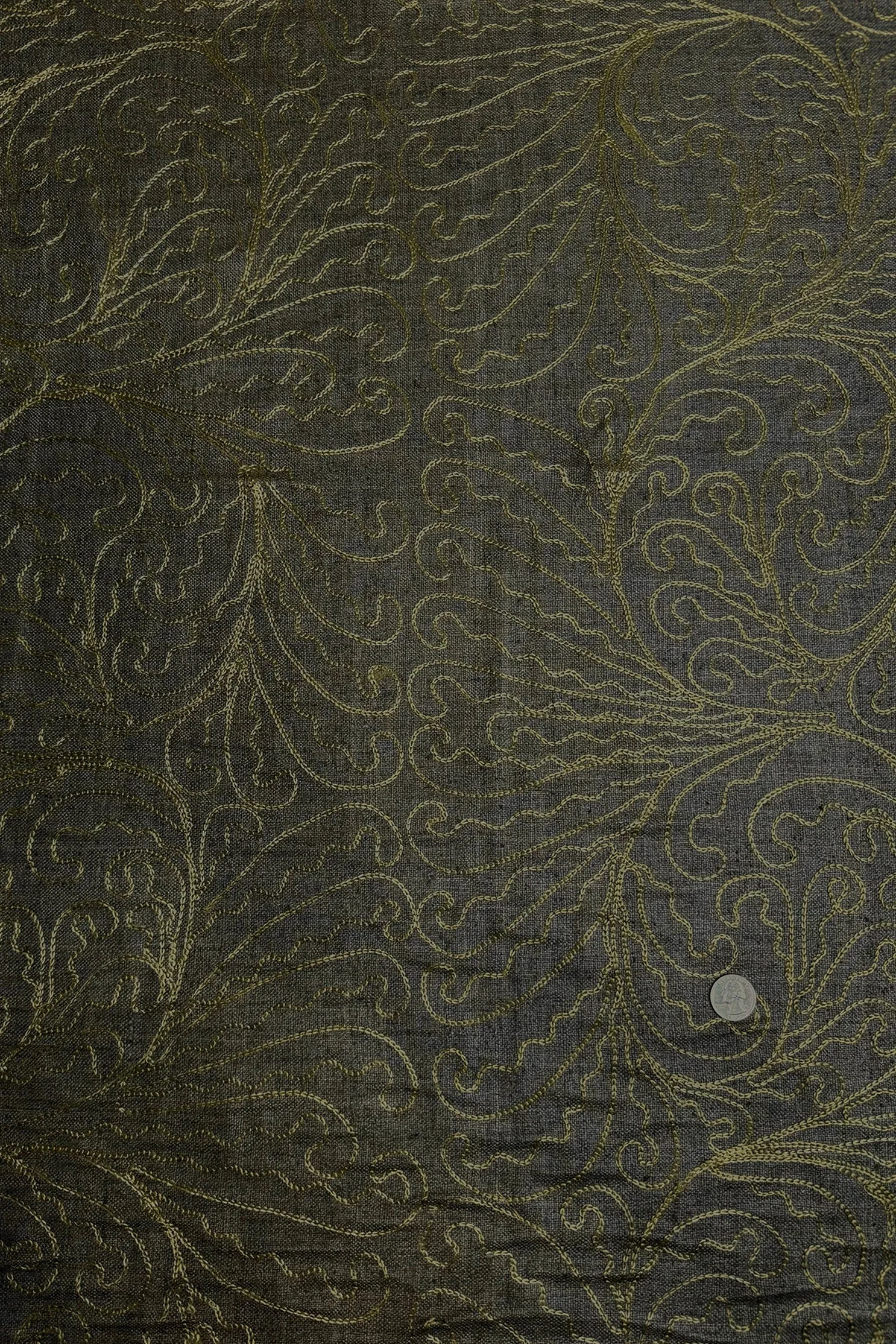 Olive Green Embroidered Silk Linen MEMT-026-14