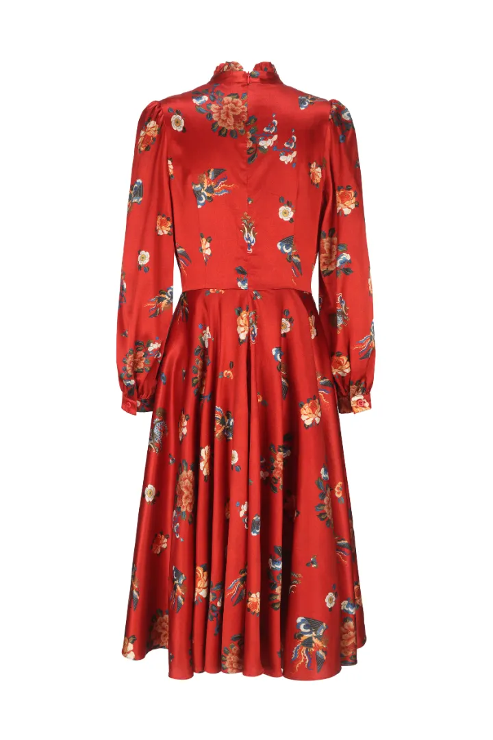 Peony Print Regal Dress Red