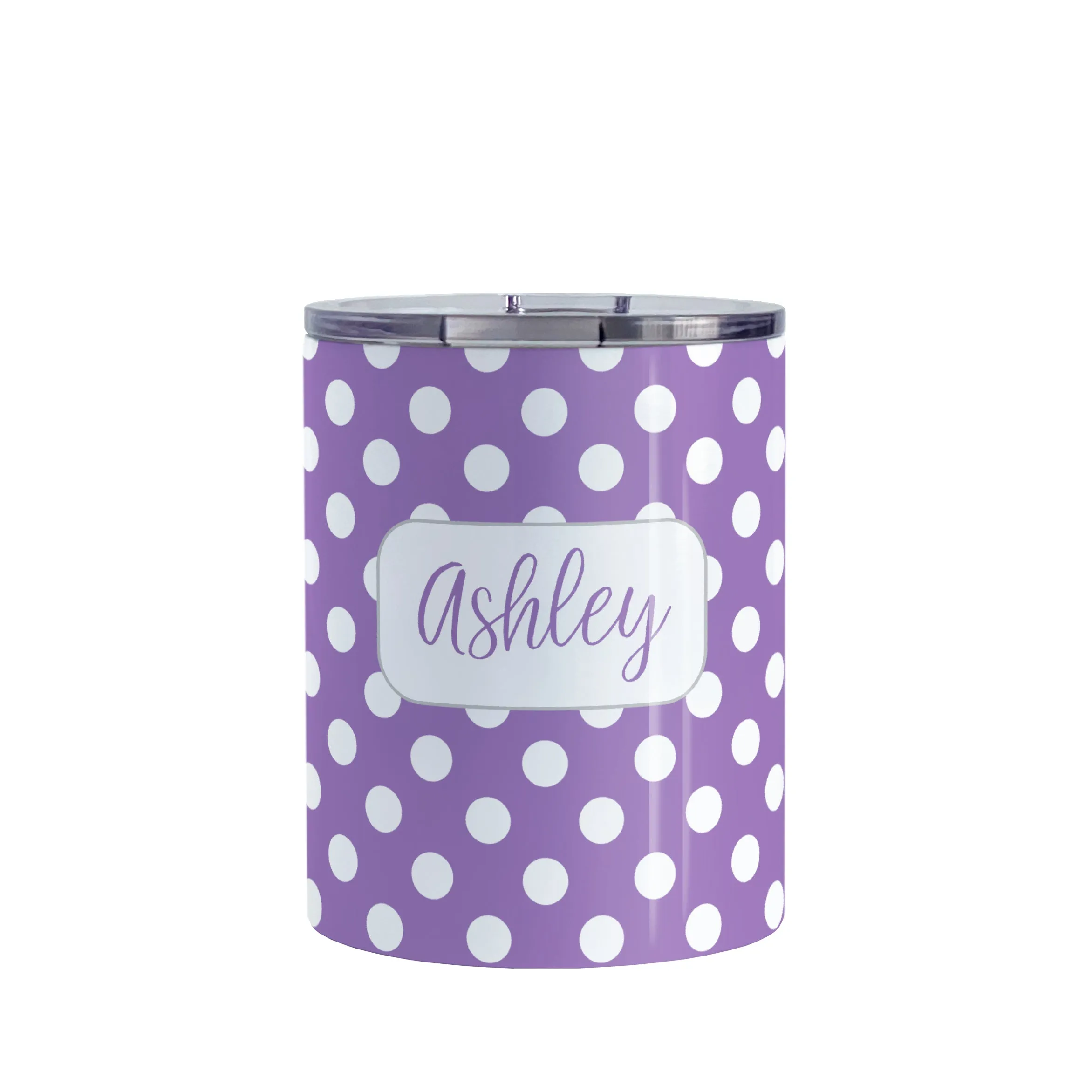 Personalized Purple Polka Dot Tumbler Cup