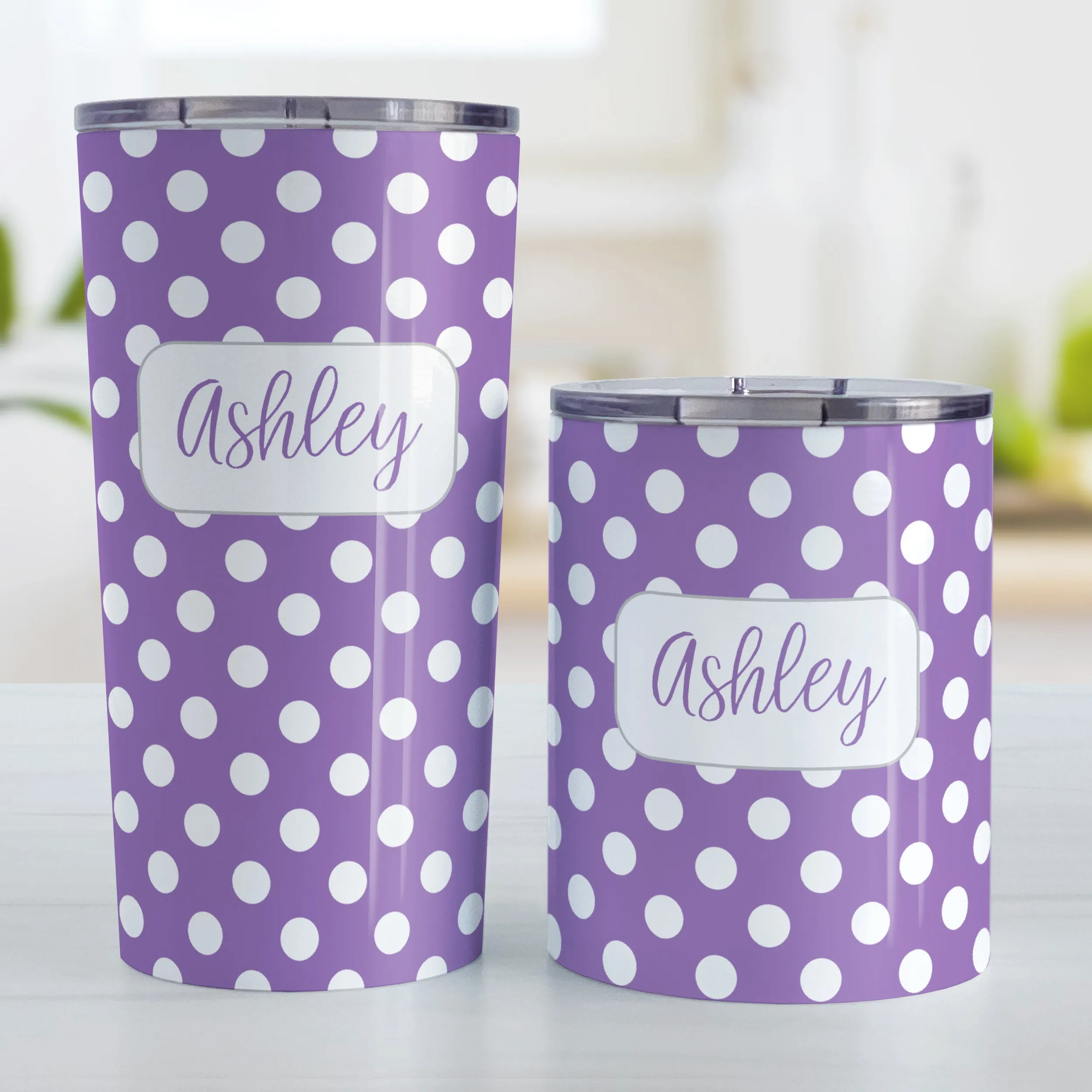 Personalized Purple Polka Dot Tumbler Cup