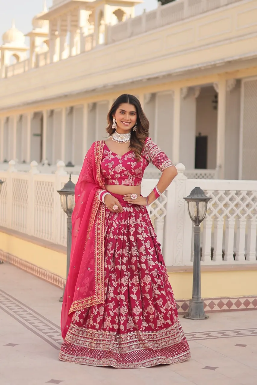 Pink Designer Dyeable Pure Viscose Jacquard Fabric Lehenga Choli & Dupatta Set