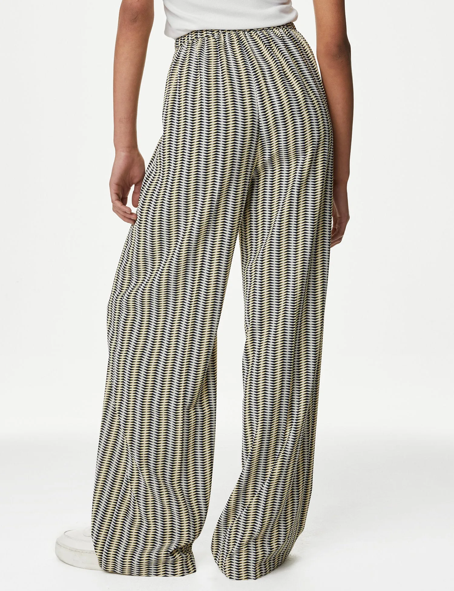 Printed Drawstring Wide Leg Trousers