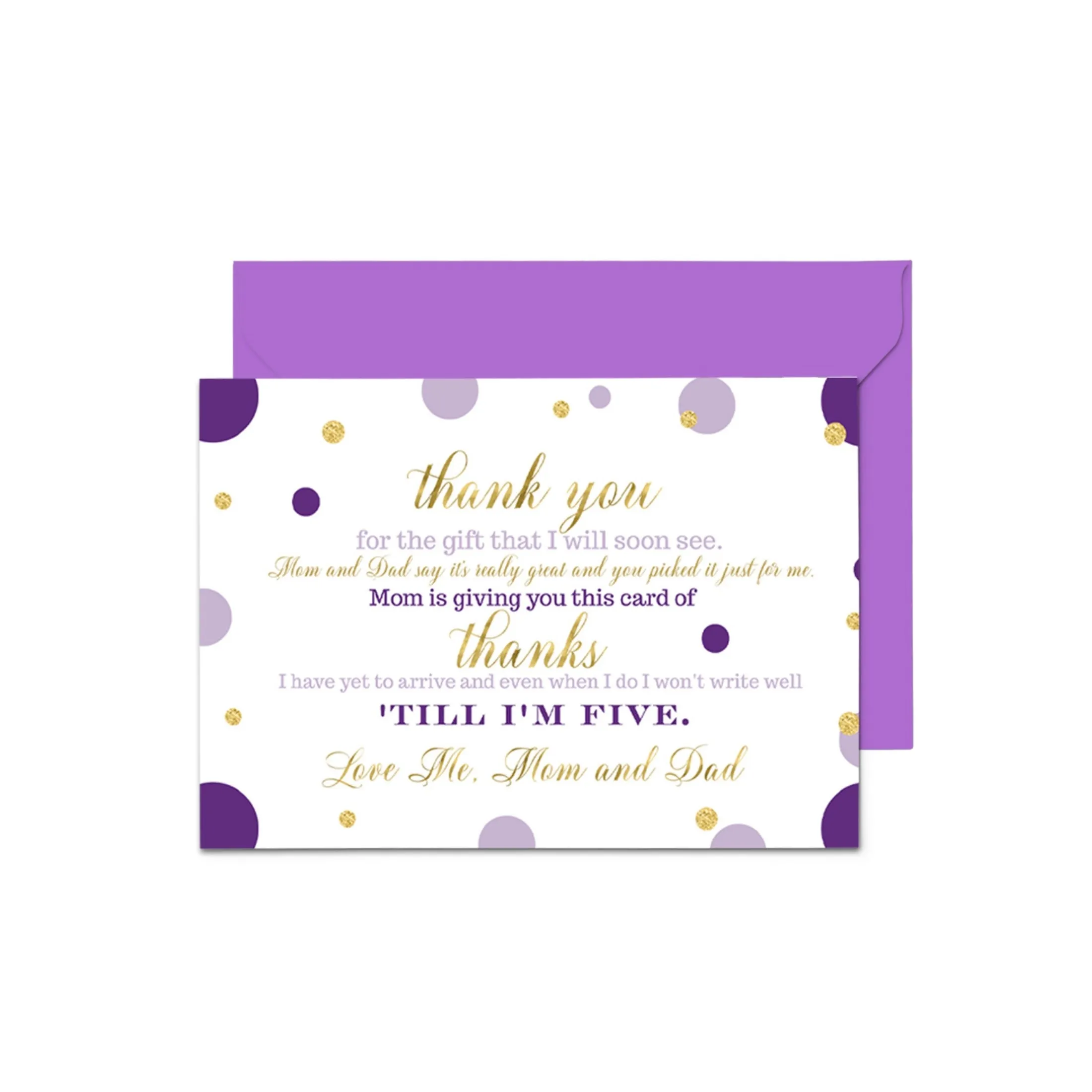 Purple and Gold Girls Baby Shower Thank You Cards - 15 Pack Elegant Notecards, 4x6