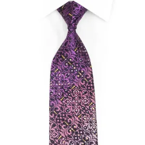 Purple Damask On Navy Blue Rhinestone Tie With Gold Sparkles