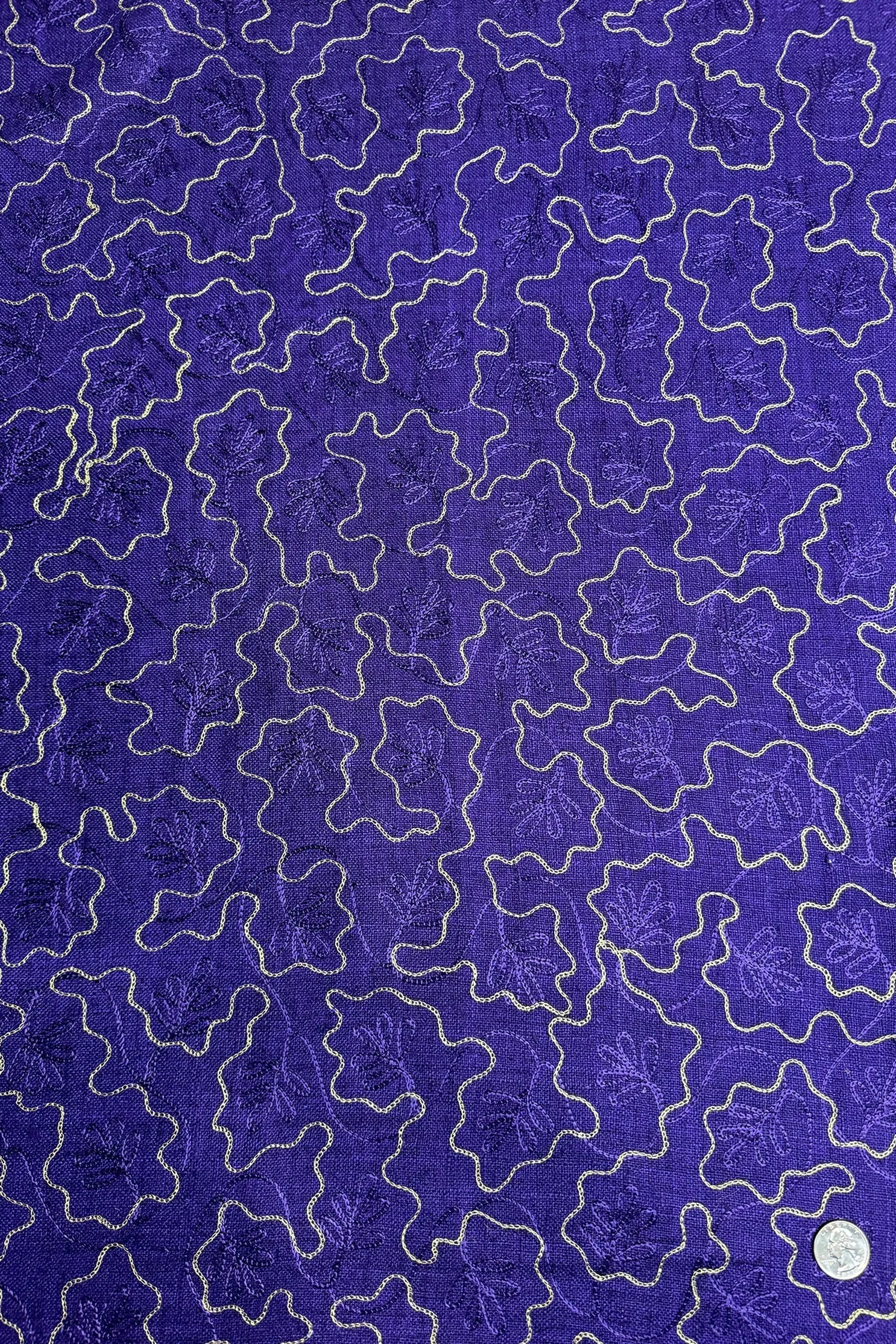 Purple Embroidered Silk Linen MEMT-010-04