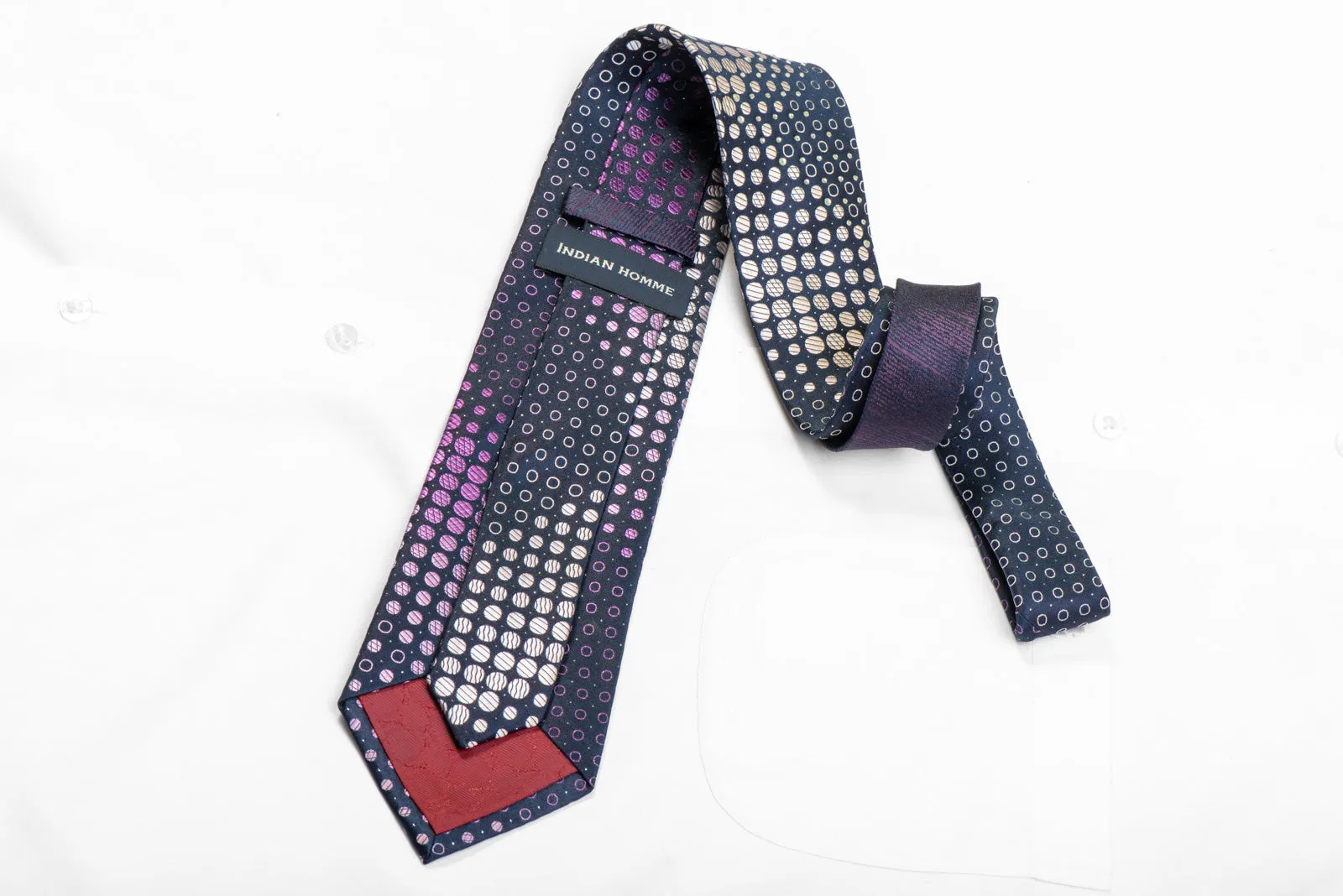 Purple Geometric On Navy Rhinestone Silk Necktie With Silver Sparkles