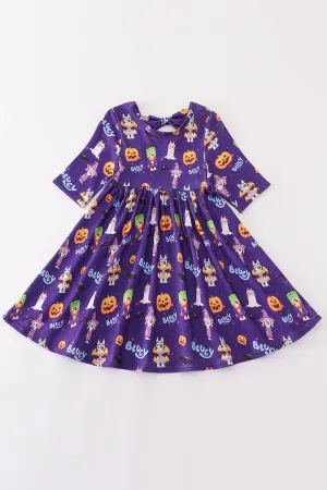 Purple halloween pumpkin twirl dress