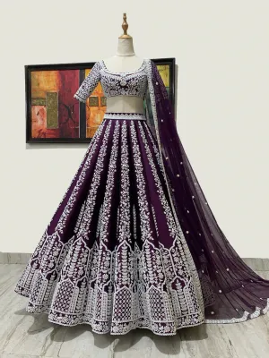 Purple Silk Lehenga Choli with Heavy Embroidery thread Work