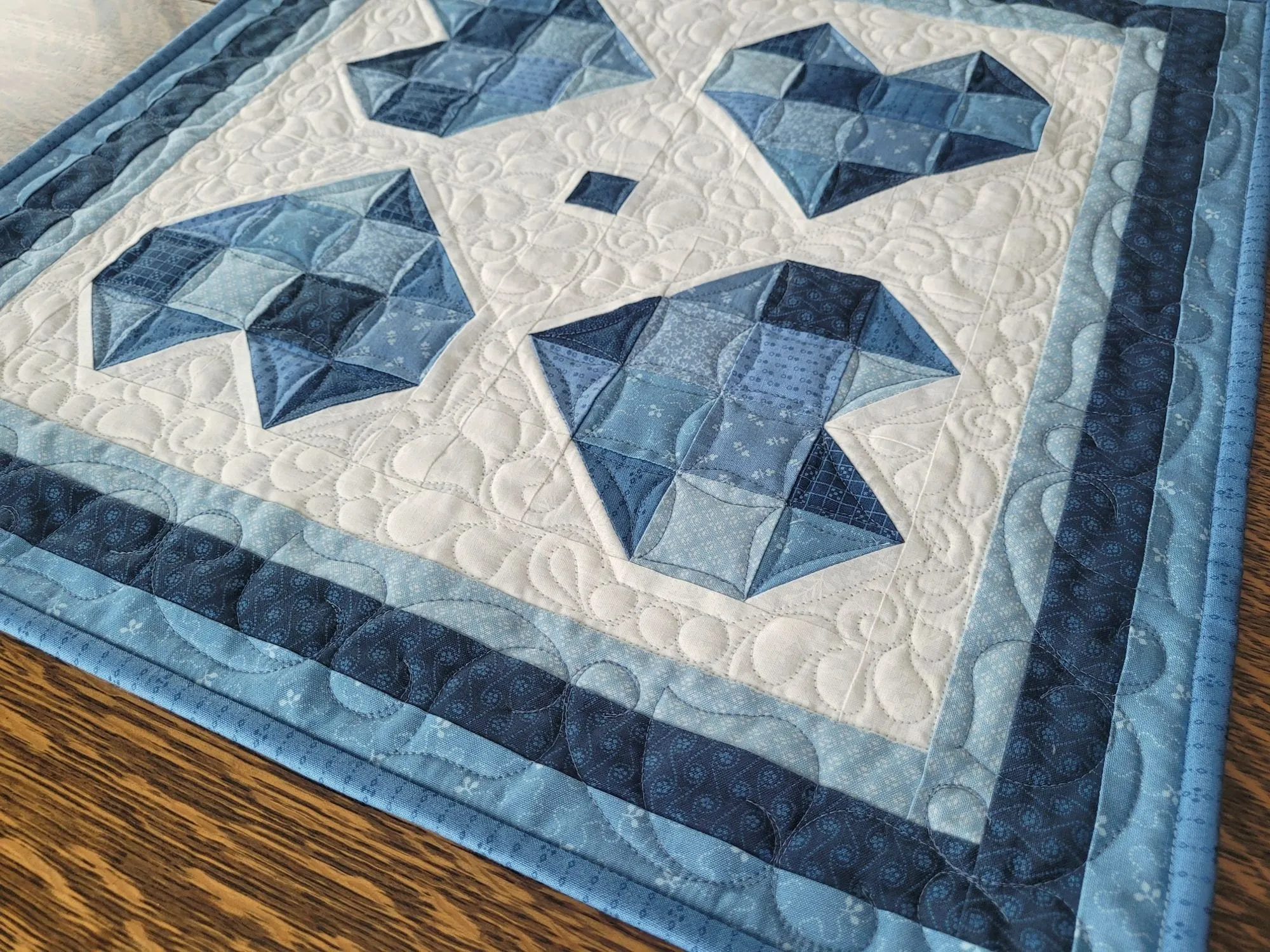 Quilted Table Topper with Patchwork Hearts