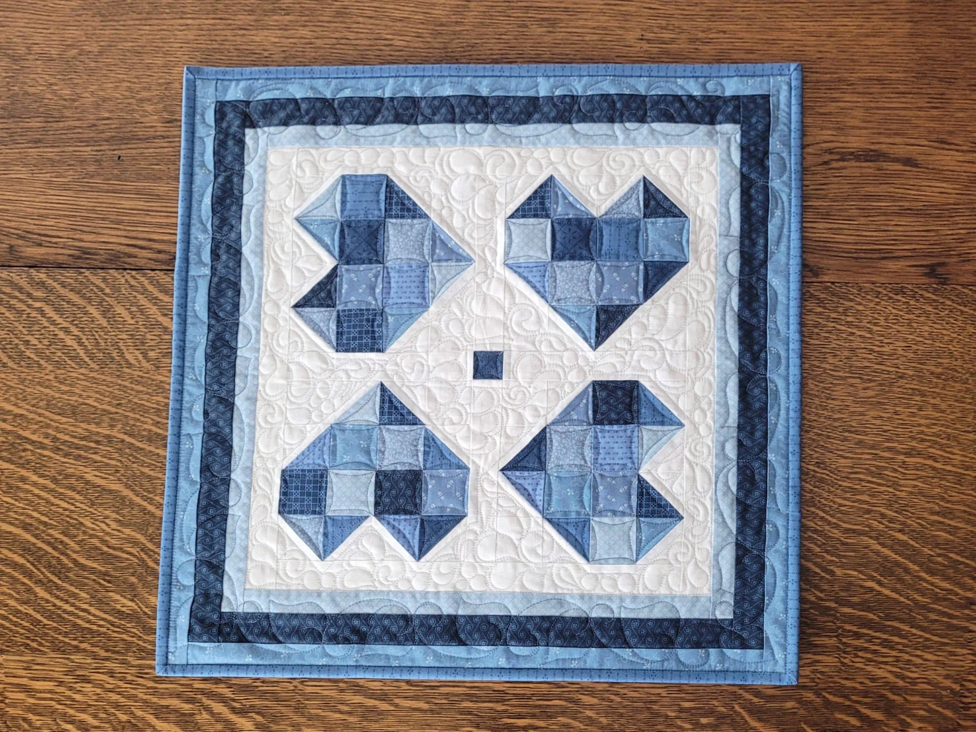 Quilted Table Topper with Patchwork Hearts