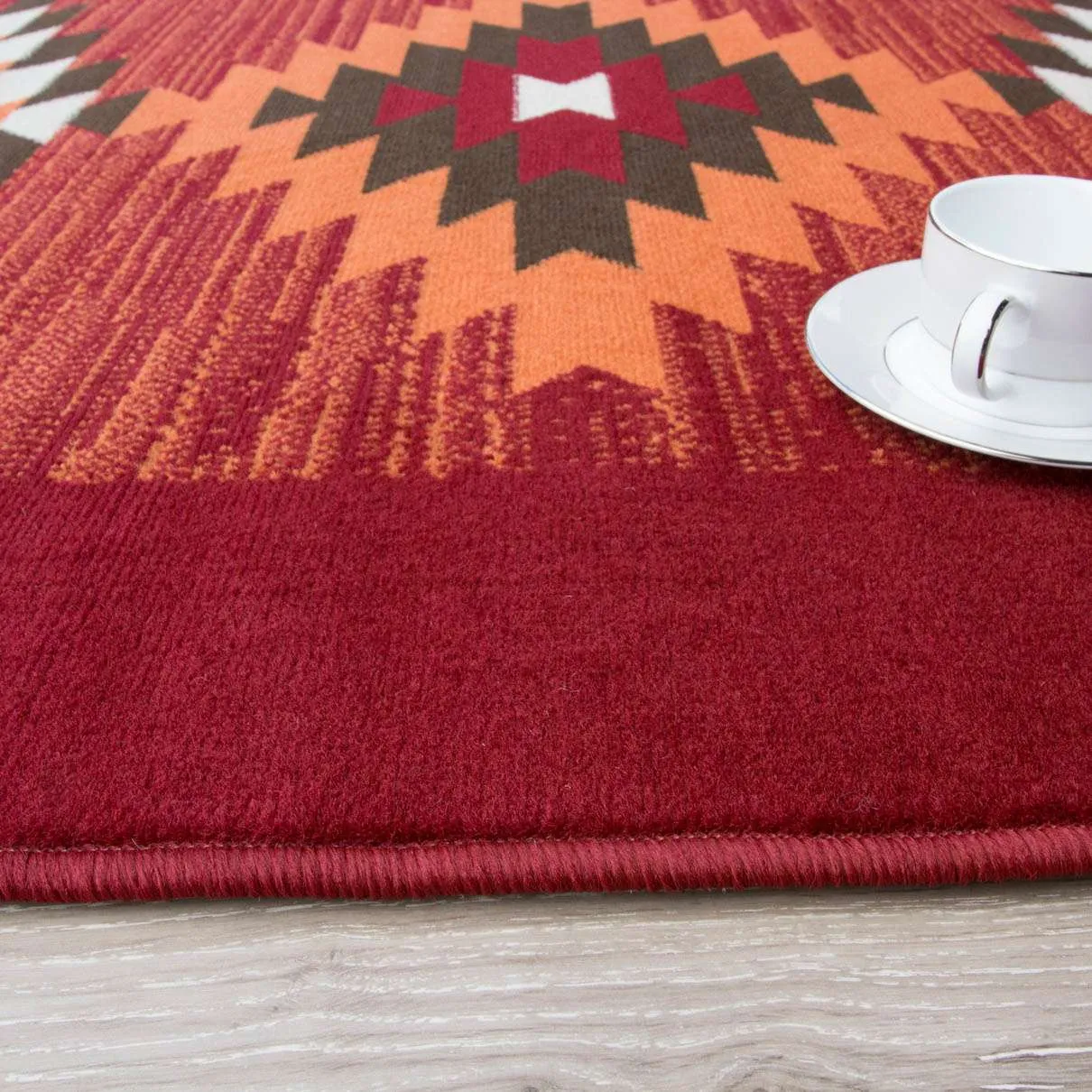 Red Aztec Tribal Medallion Bedroom Rug