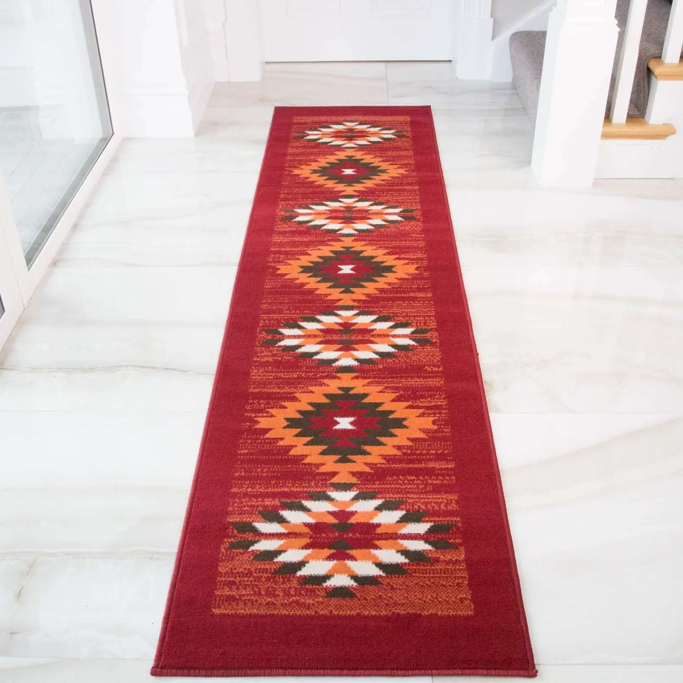 Red Aztec Tribal Medallion Bedroom Rug