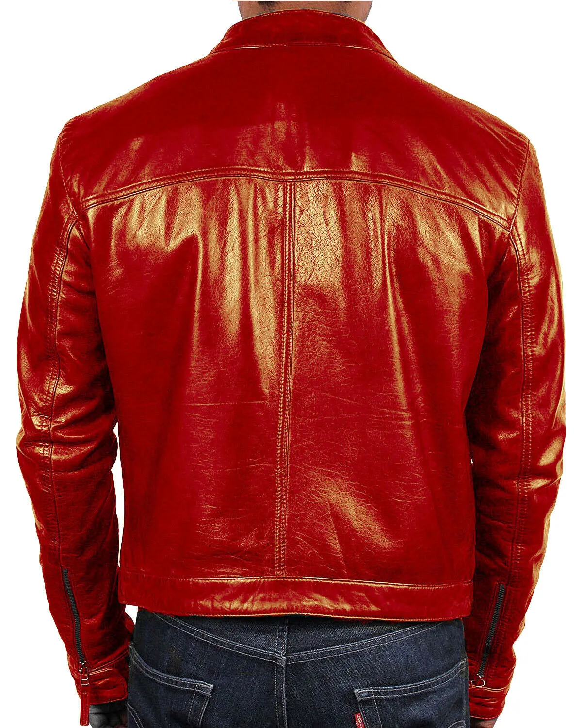 Red Biker Cafe Racer Premium Quality Leather Jacket