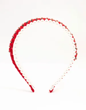 Red Diamante & Pearl Headband