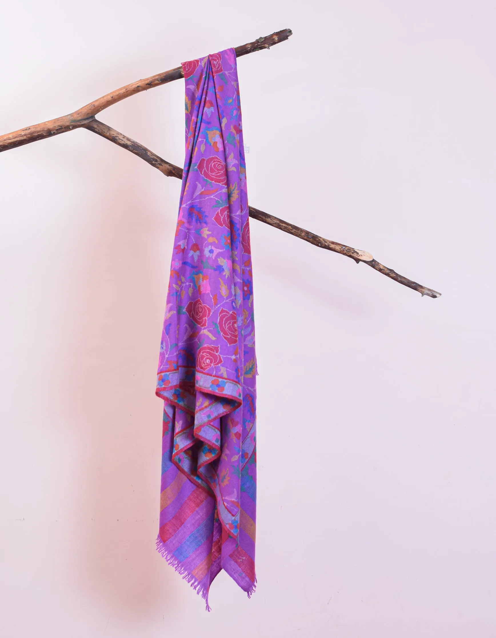 Regal Purple Handwoven Kani Pattern Pashmina Shawl