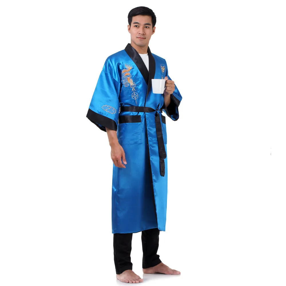 Reversible Blue Ryujin Dragon Kimono Robe for Men