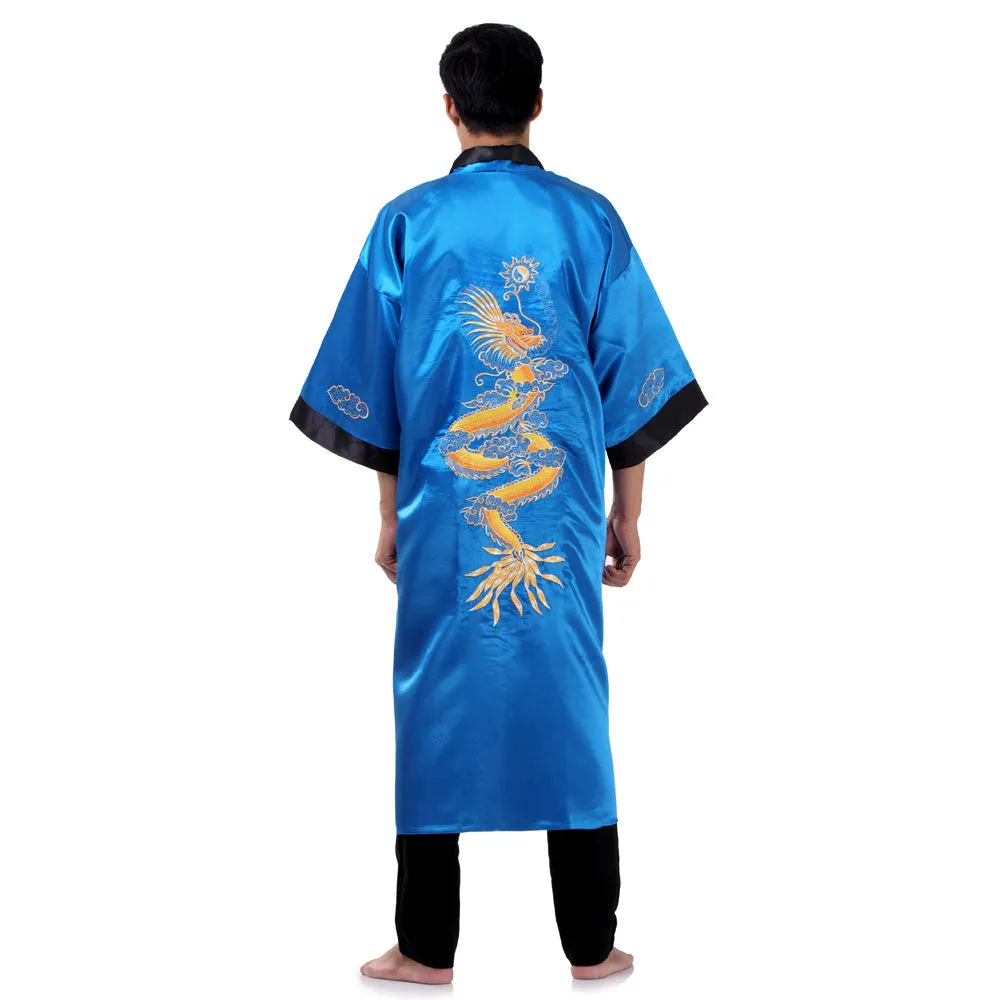 Reversible Blue Ryujin Dragon Kimono Robe for Men