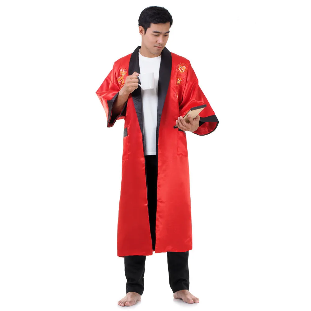 Reversible Red Longwang Dragon Kimono Robe for Men