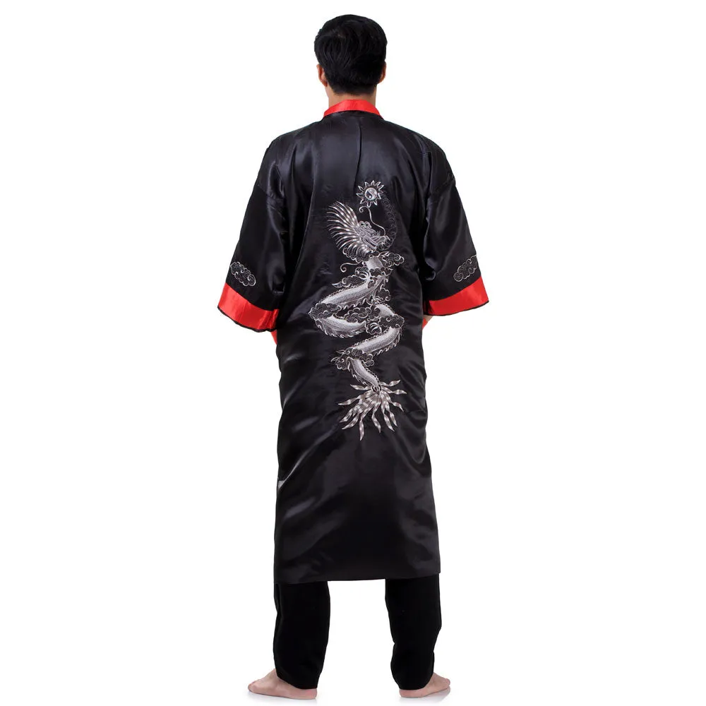 Reversible Red Longwang Dragon Kimono Robe for Men