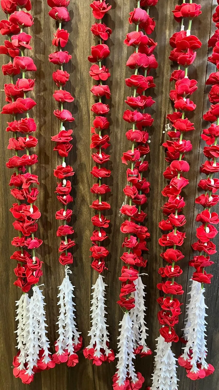 Sellplus Artificial Red Ross (Gulab), 53 Flowers in Each String/Ladi & 155 Cm/ 5 Ft Long, Garland for Decoration Festival and Home/Office Inauguration Pack of 4 (20)