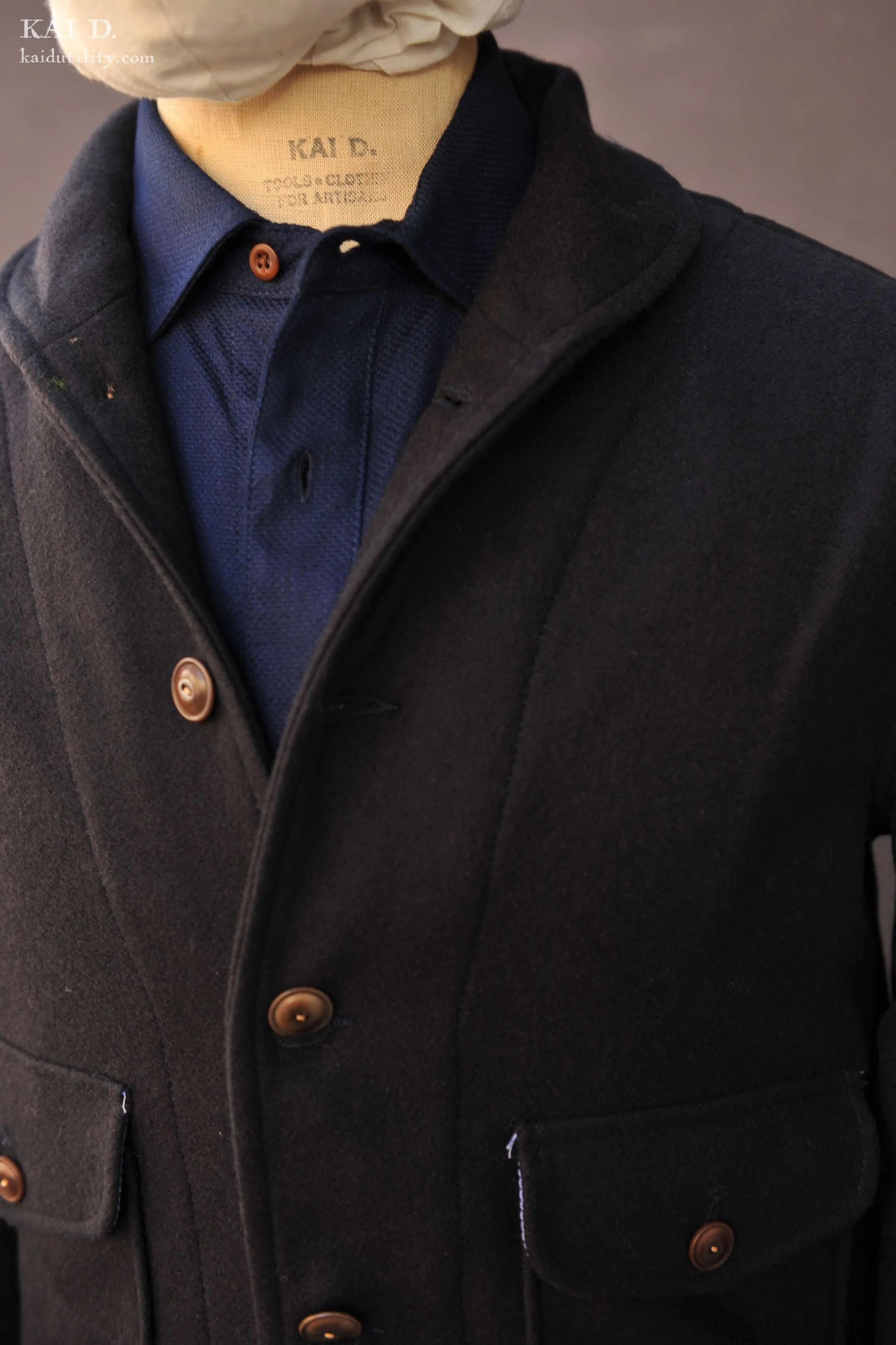 Shawl Collar Wool Short Jacket - Midnight - XL