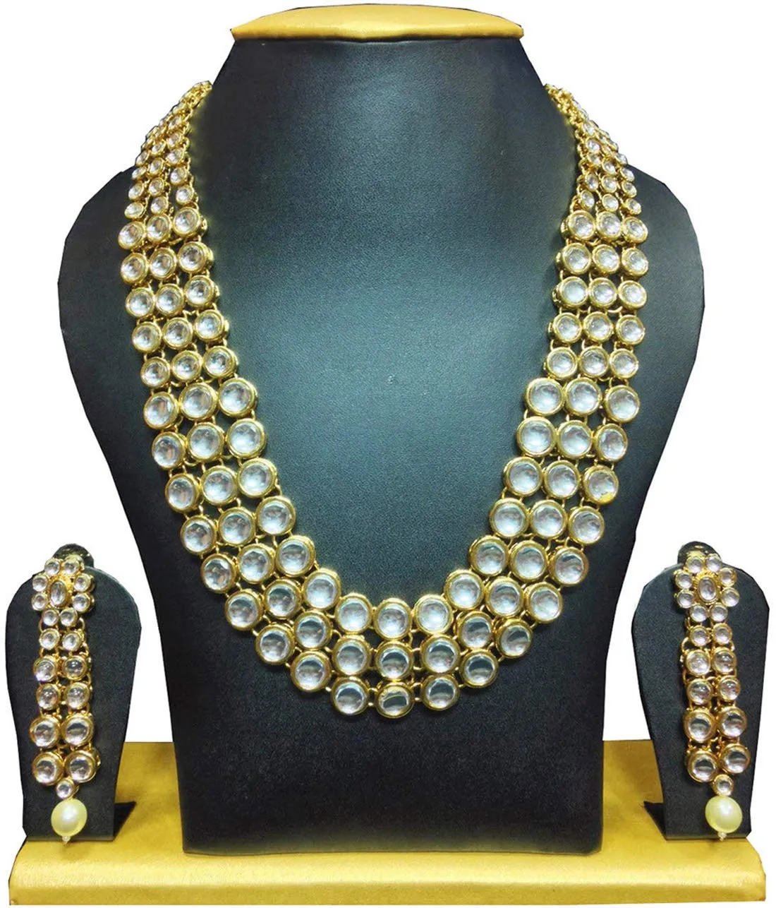 Shining Diva Gold Plated Traditional Jewellery Kundan Pearl Necklace Set with Earrings For Women (White) (rrsd6706s)