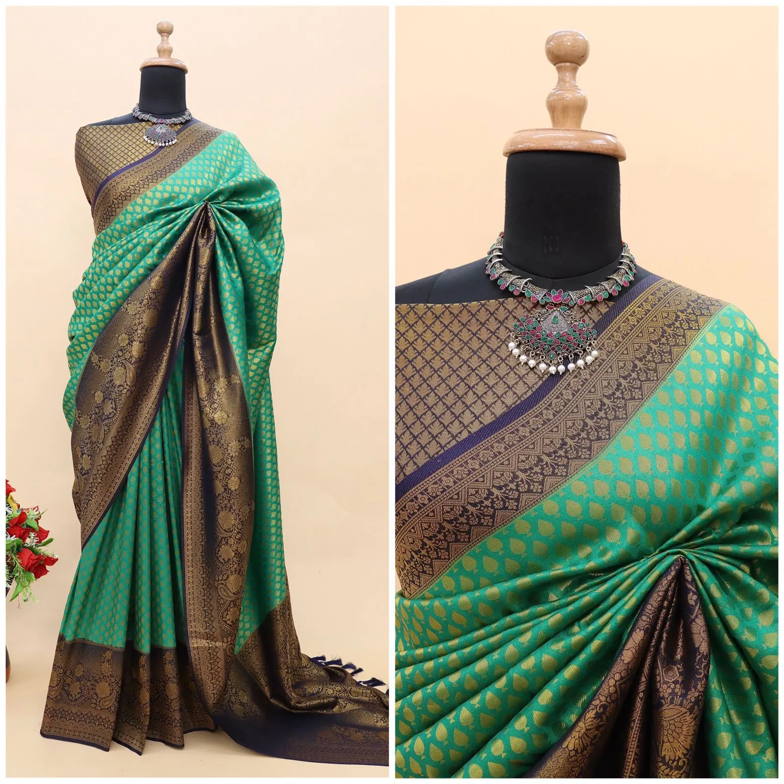 Sky Blue Kuber Soft Silk Saree with Exquisite Golden Jari Work & Matching Blouse