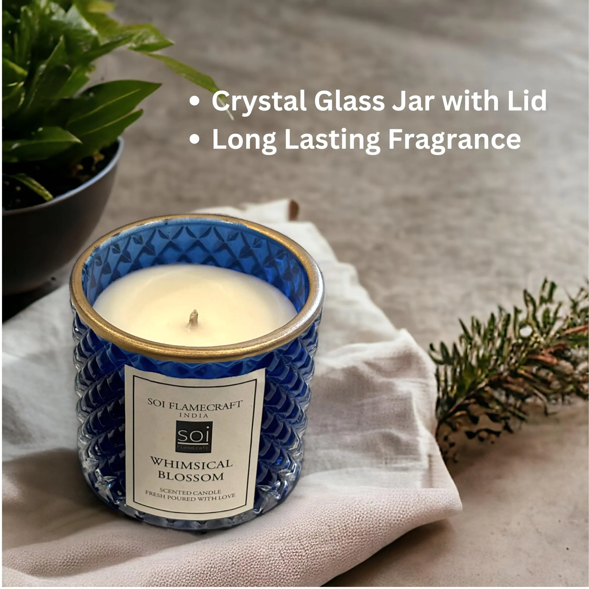 Soi Flamecraft Blue Candy Jar Scented Candle | Whimsical Blossom Fragrance | Long Lasting Soy Wax Candle | 25 hrs Long-Lasting Aroma| Ideal for Home Decor & Gifting | 330 Grams