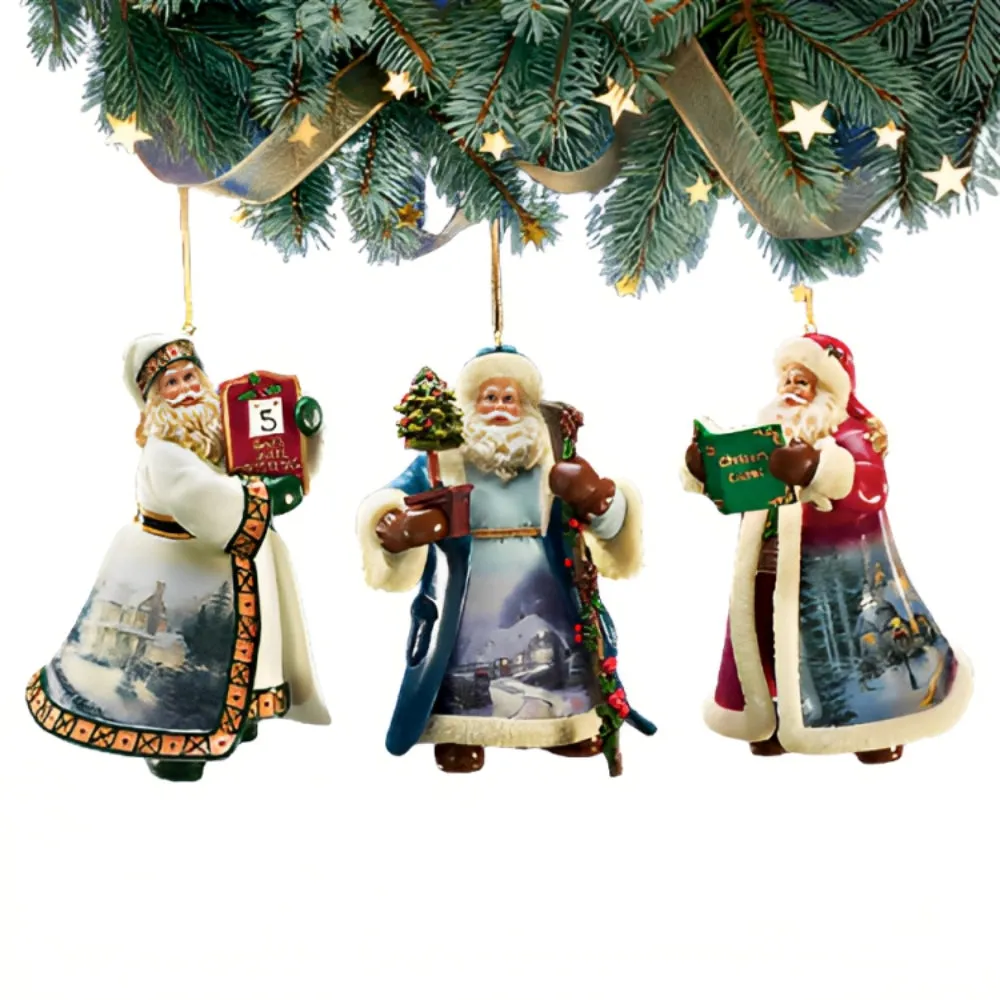 The Ashton-Drake Galleries Victorian Winter Scenes Santas Ornament Collection Issue #23 Painter of Light Artistry Christmas Decoration Set of 3 by Thomas Kinkade 12-inches